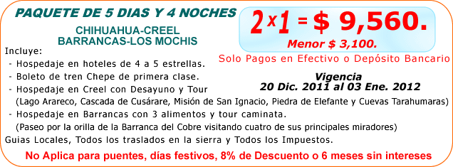 Promoci&oacute;n 2x1 Barrancas del Cobre en la Sierra Tarahumara
